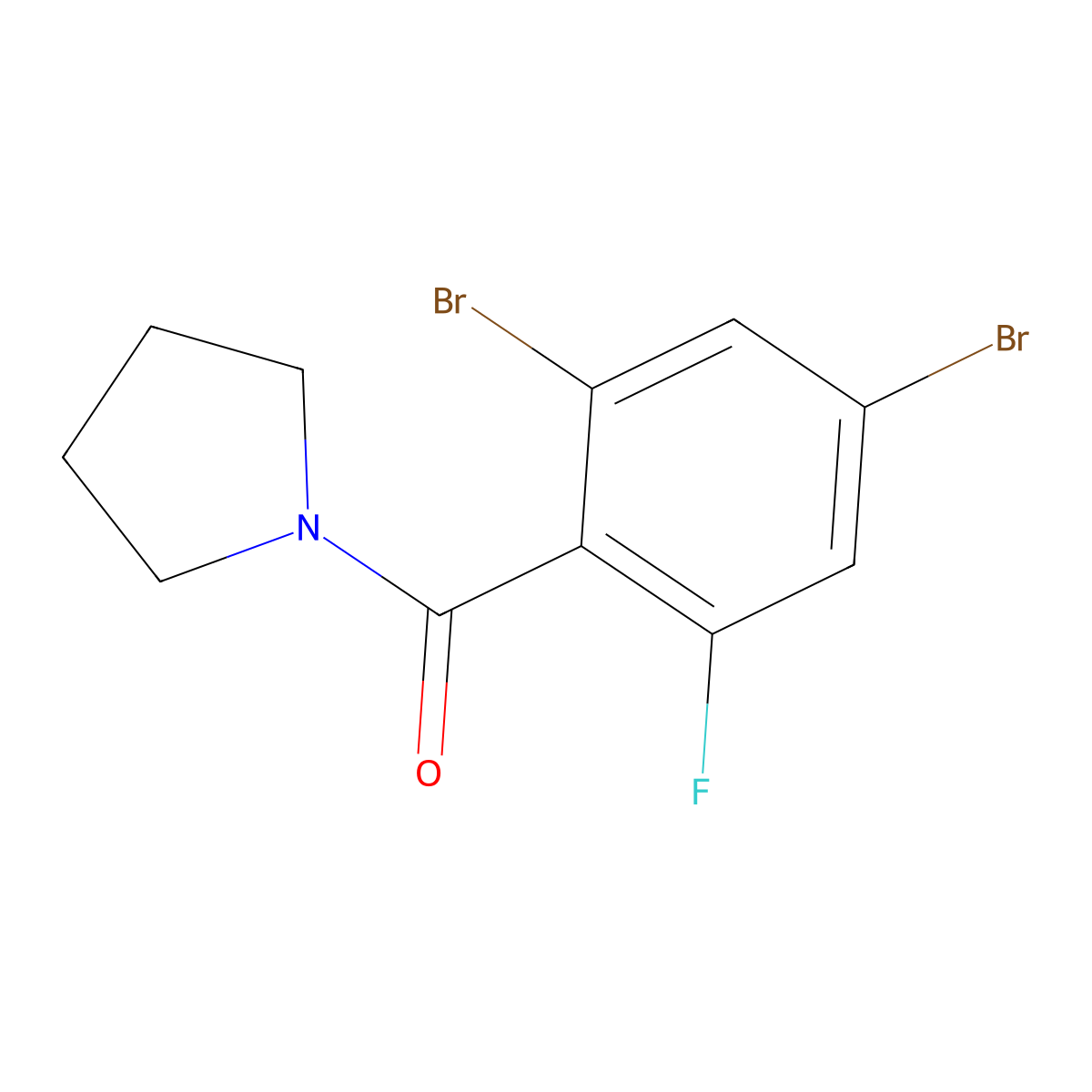 (2,4-Dibromo-6-fluorophenyl)(pyrrolidin-1-yl)methanone molecular structure, CAS 2764728-59-6