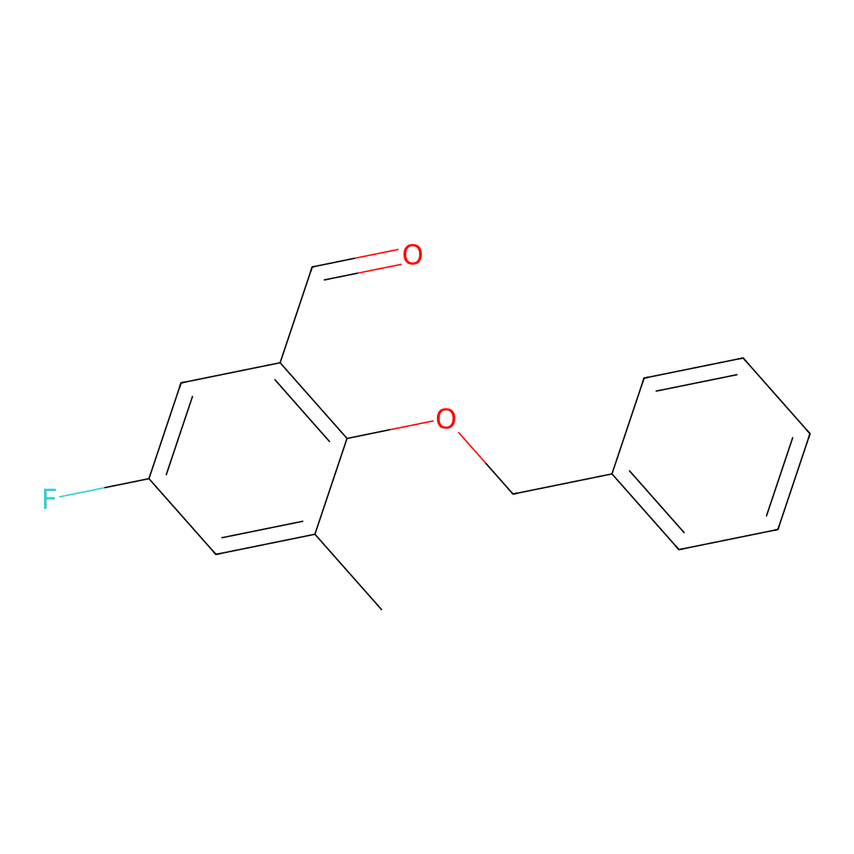 2-(Benzyloxy)-5-fluoro-3-methylbenzaldehyde molecular structure, CAS 2764728-65-4