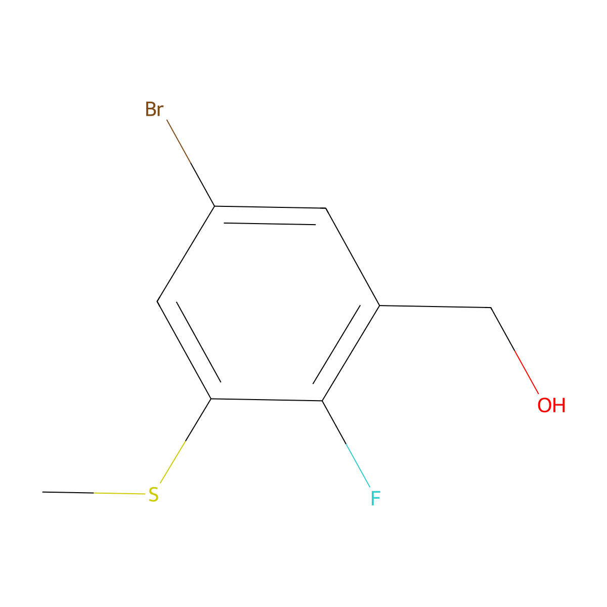 (5-Bromo-2-fluoro-3-(methylthio)phenyl)methanol molecular structure, CAS 2764728-77-8