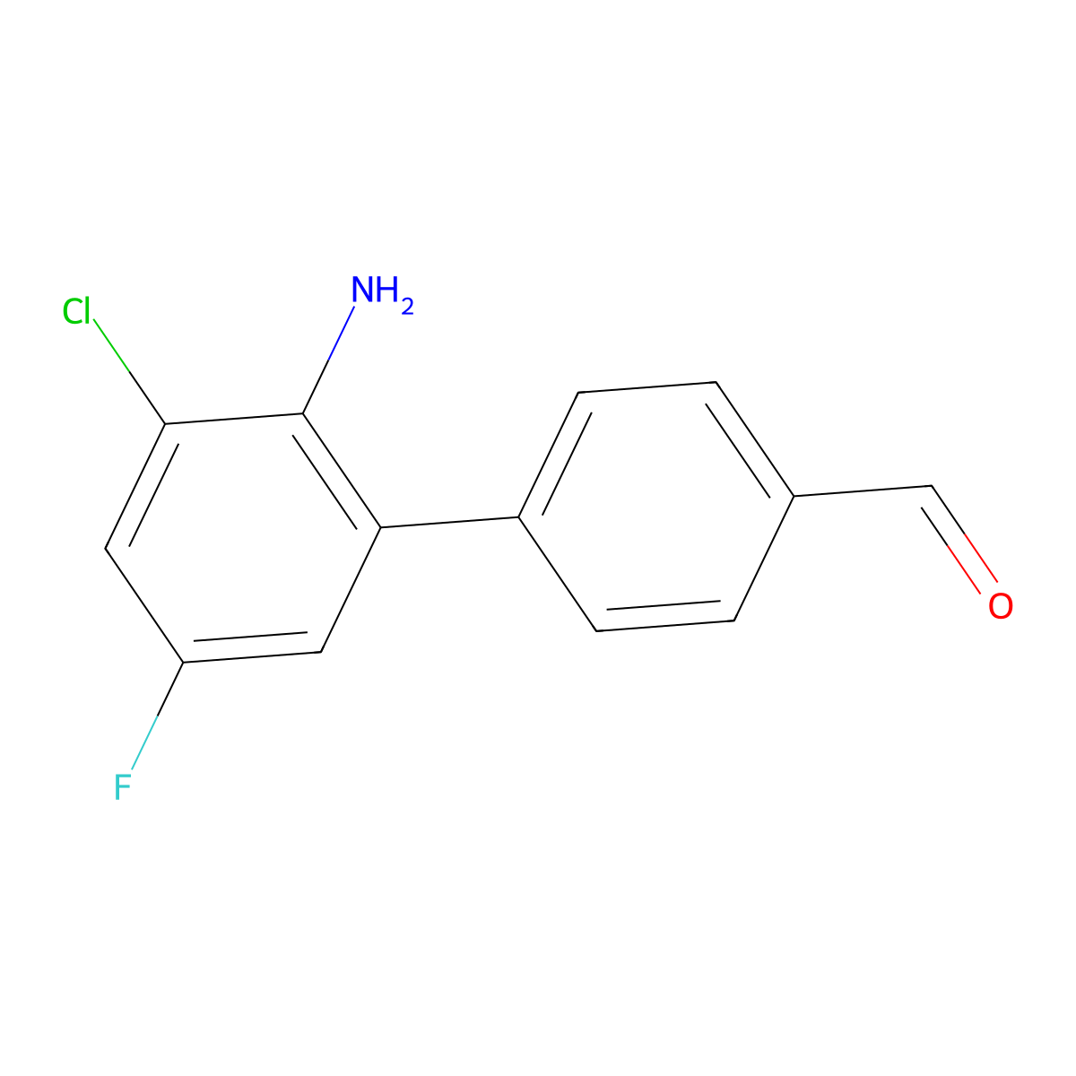 2'-Amino-3'-chloro-5'-fluoro-[1,1'-biphenyl]-4-carbaldehyde molecular structure, CAS 2764728-98-3