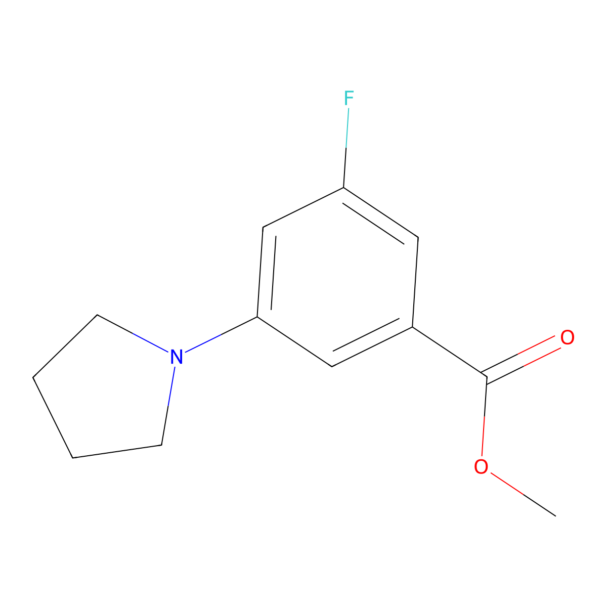 Methyl 3-fluoro-5-(pyrrolidin-1-yl)benzoate molecular structure, CAS 2764729-01-1