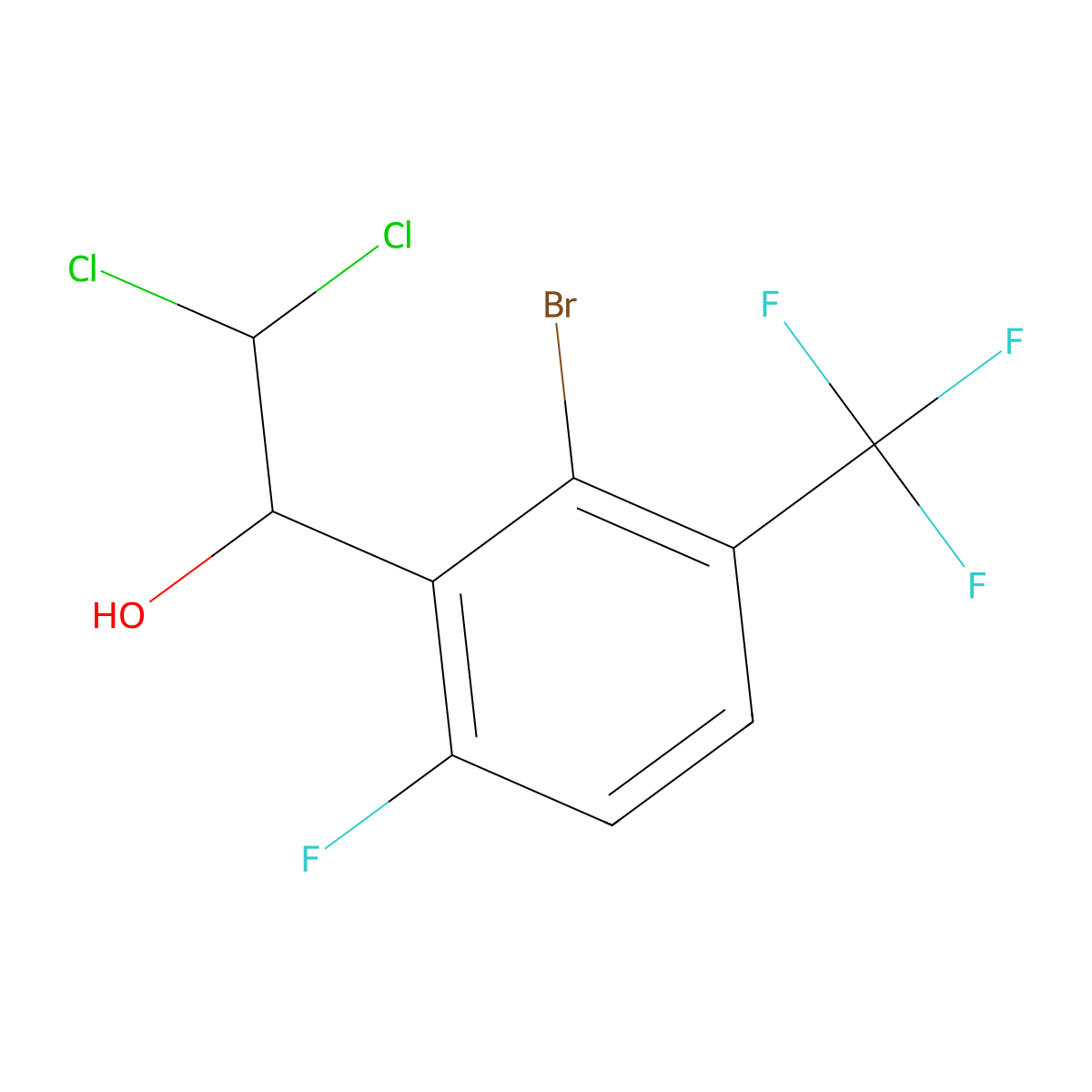 1-(2-Bromo-6-fluoro-3-(trifluoromethyl)phenyl)-2,2-dichloroethanol molecular structure, CAS 2764729-24-8
