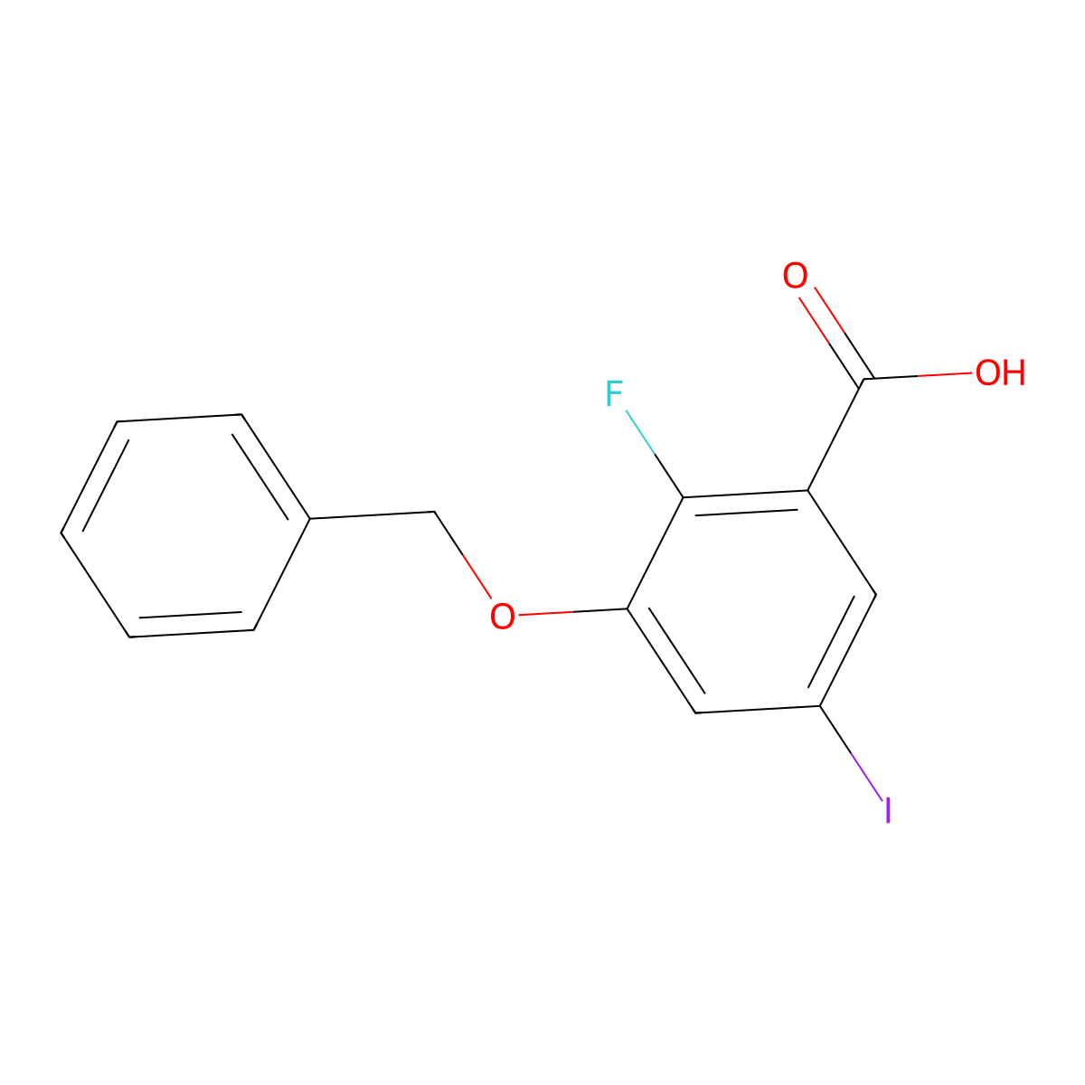 3-(Benzyloxy)-2-fluoro-5-iodobenzoic acid molecular structure, CAS 2764729-31-7