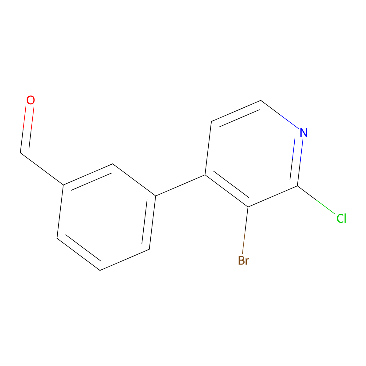 3-(3-Bromo-2-chloropyridin-4-yl)benzaldehyde molecular structure, CAS 2764729-34-0