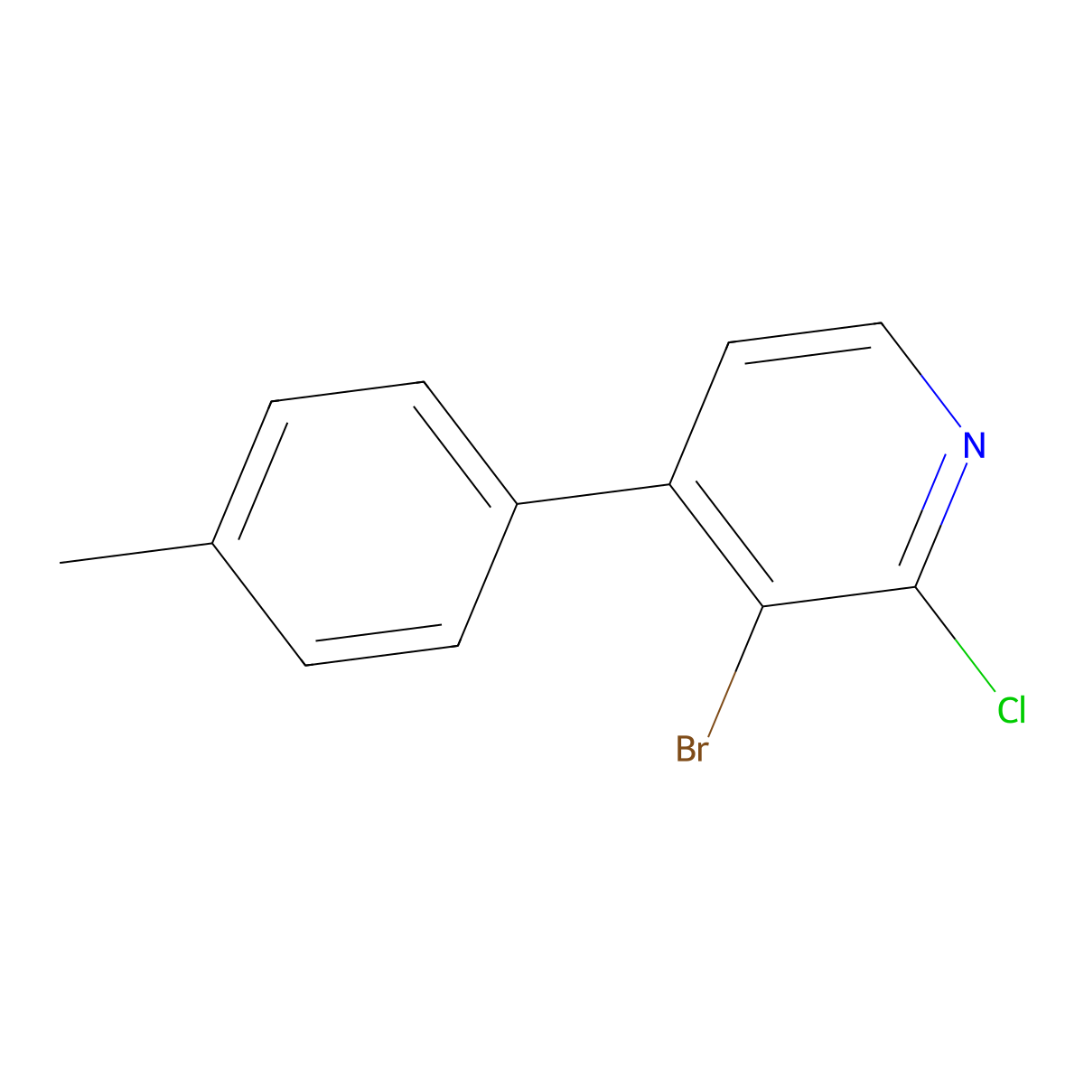 3-Bromo-2-chloro-4-(p-tolyl)pyridine molecular structure, CAS 2764729-37-3