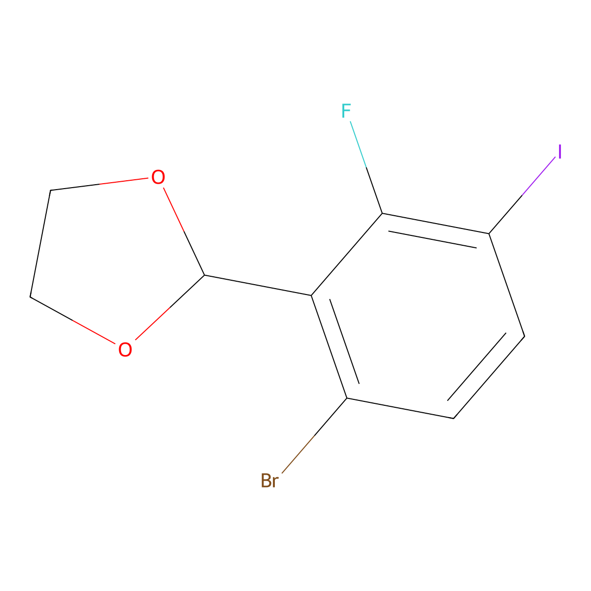 2-(6-Bromo-2-fluoro-3-iodophenyl)-1,3-dioxolane molecular structure, CAS 2764729-58-8