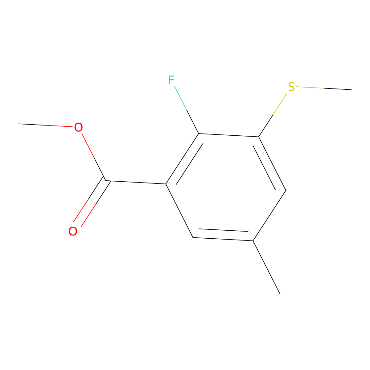 Methyl 2-fluoro-5-methyl-3-(methylthio)benzoate molecular structure, CAS 2764729-61-3