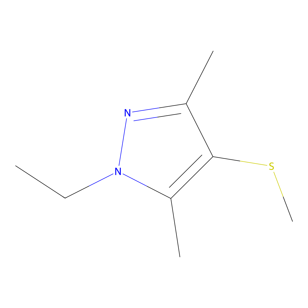 1-Ethyl-3,5-dimethyl-4-(methylthio)-1H-pyrazole molecular structure, CAS 2764730-63-2