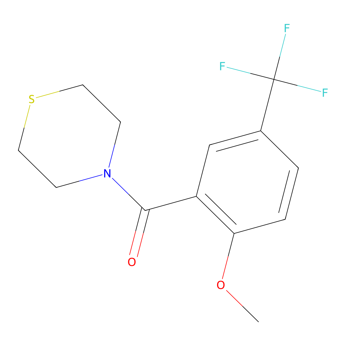 (2-Methoxy-5-(trifluoromethyl)phenyl)(thiomorpholino)methanone molecular structure, CAS 2764730-64-3