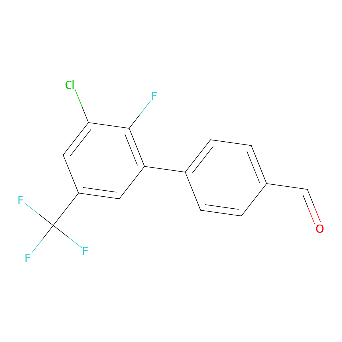 3'-Chloro-2'-fluoro-5'-(trifluoromethyl)-[1,1'-biphenyl]-4-carbaldehyde molecular structure, CAS 2764730-78-9
