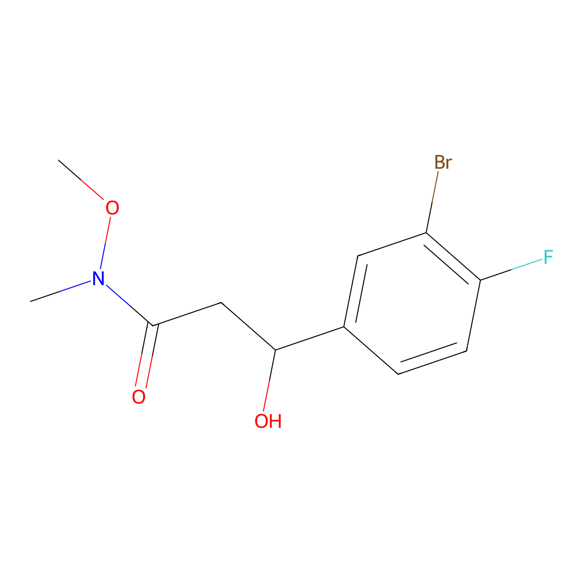 3-(3-Bromo-4-fluorophenyl)-3-hydroxy-N-methoxy-N-methylpropanamide molecular structure, CAS 2764730-81-4