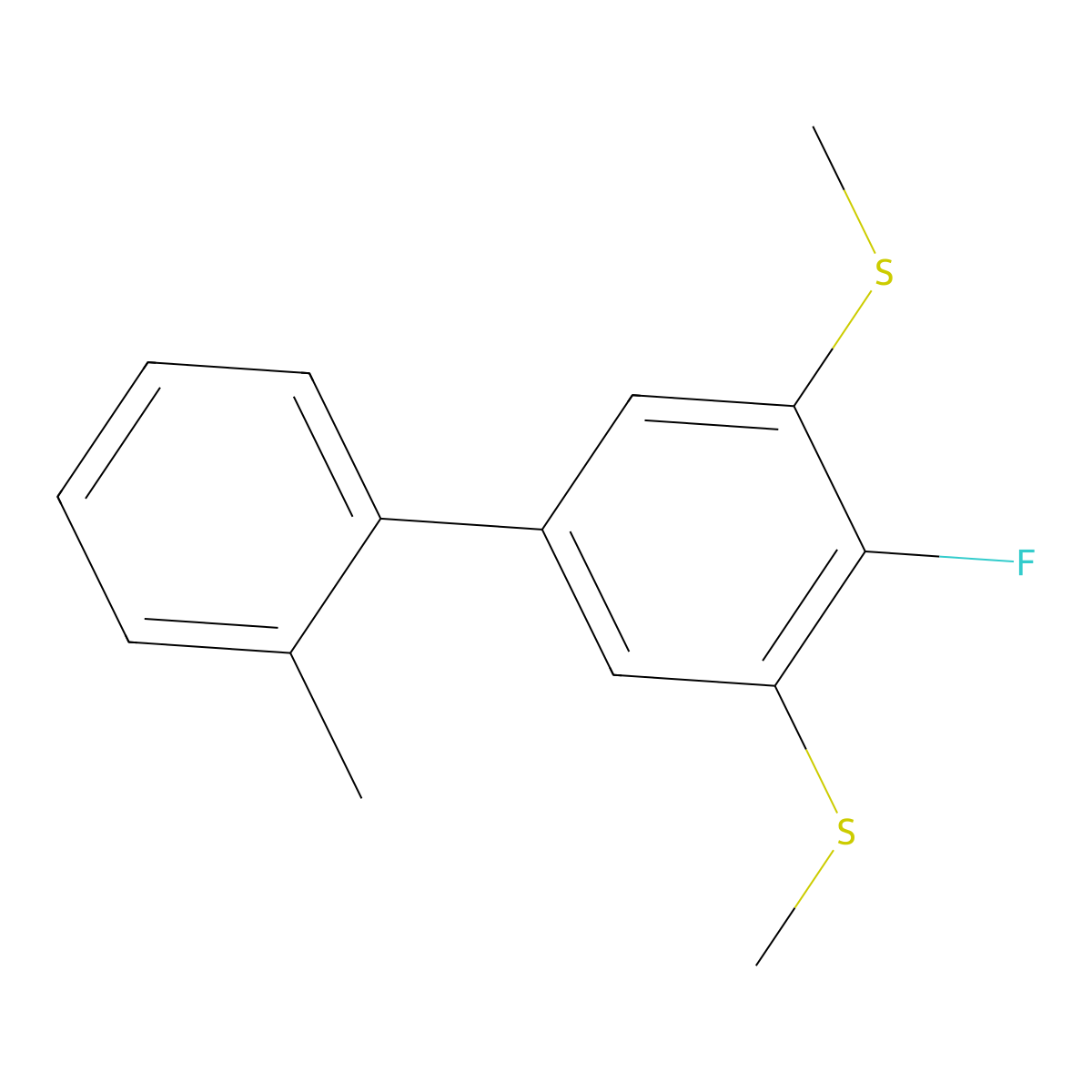 (4-Fluoro-2'-methyl-[1,1'-biphenyl]-3,5-diyl)bis(methylsulfane) molecular structure, CAS 2764731-15-7