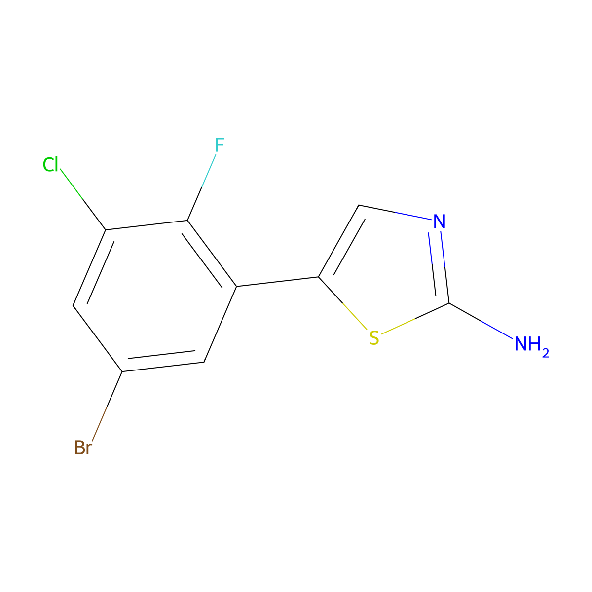 5-(5-Bromo-3-chloro-2-fluorophenyl)thiazol-2-amine molecular structure, CAS 2764731-37-3