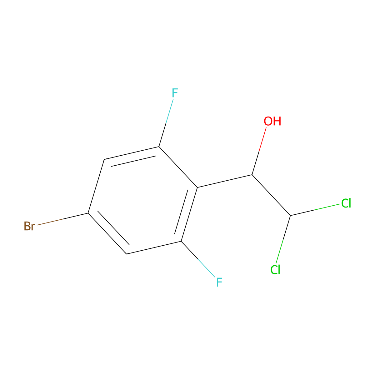 1-(4-Bromo-2,6-difluorophenyl)-2,2-dichloroethanol molecular structure, CAS 2764731-82-8