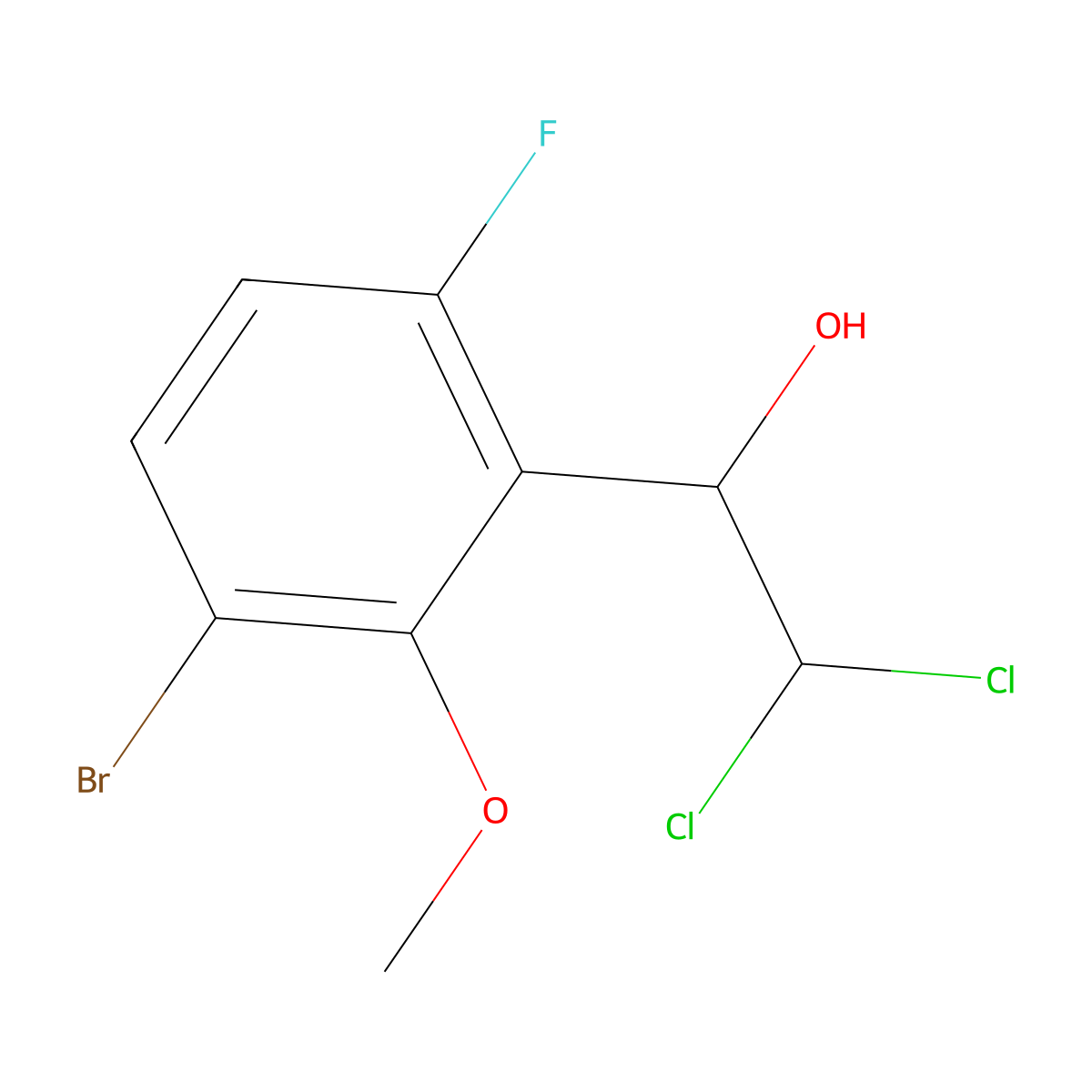 1-(3-Bromo-6-fluoro-2-methoxyphenyl)-2,2-dichloroethanol molecular structure, CAS 2764732-26-3
