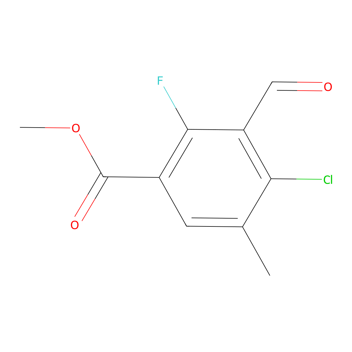 Methyl 4-chloro-2-fluoro-3-formyl-5-methylbenzoate molecular structure, CAS 2764732-32-1