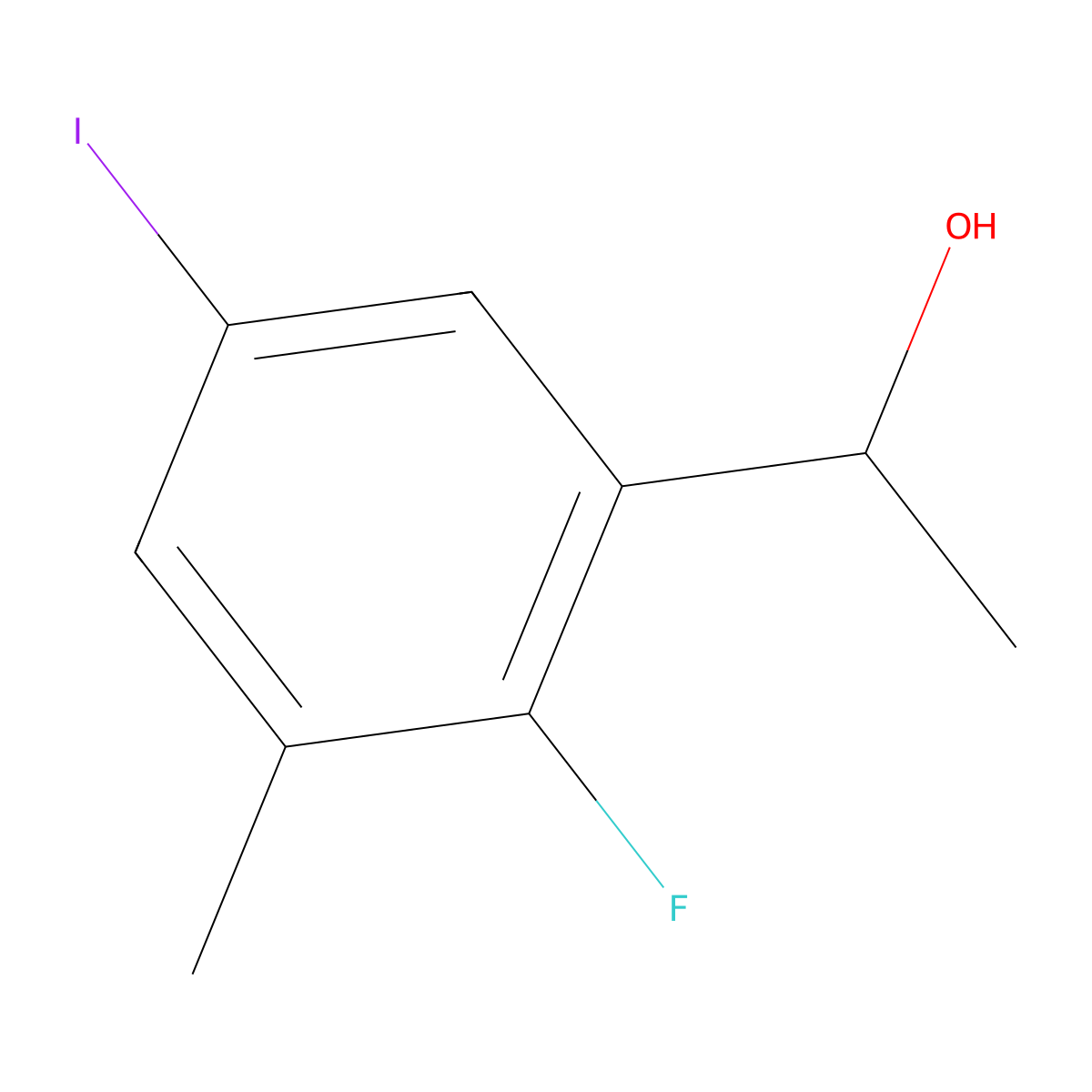 1-(2-Fluoro-5-iodo-3-methylphenyl)ethanol molecular structure, CAS 2764733-31-3