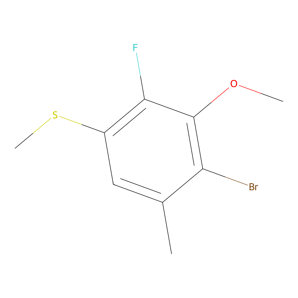 (4-Bromo-2-fluoro-3-methoxy-5-methylphenyl)(methyl)sulfane molecular structure, CAS 2764733-33-5