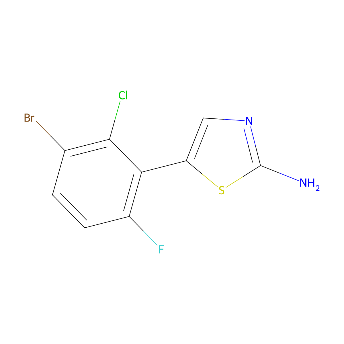 5-(3-Bromo-2-chloro-6-fluorophenyl)thiazol-2-amine molecular structure, CAS 2764733-57-3
