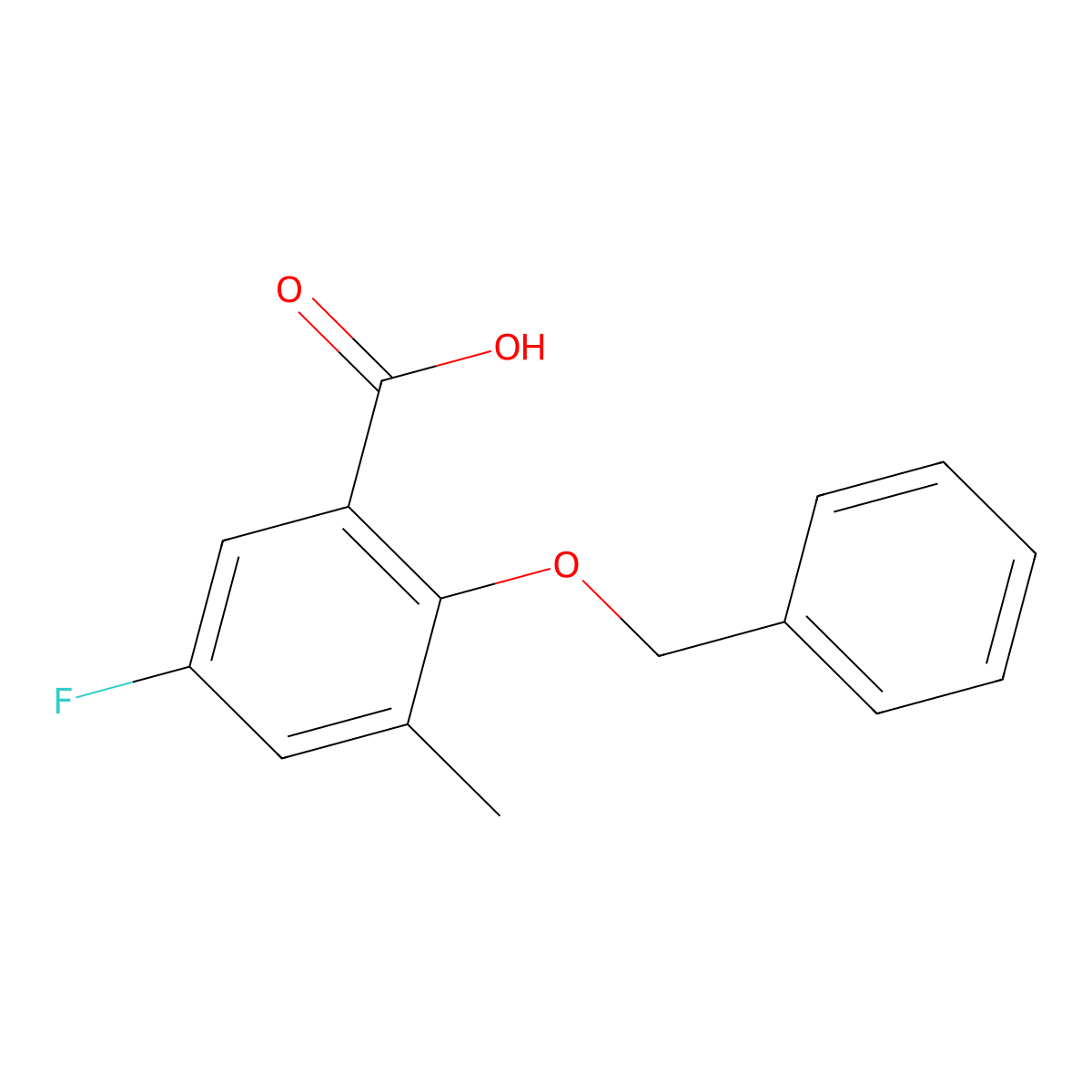 2-(Benzyloxy)-5-fluoro-3-methylbenzoic acid molecular structure, CAS 2764733-68-6