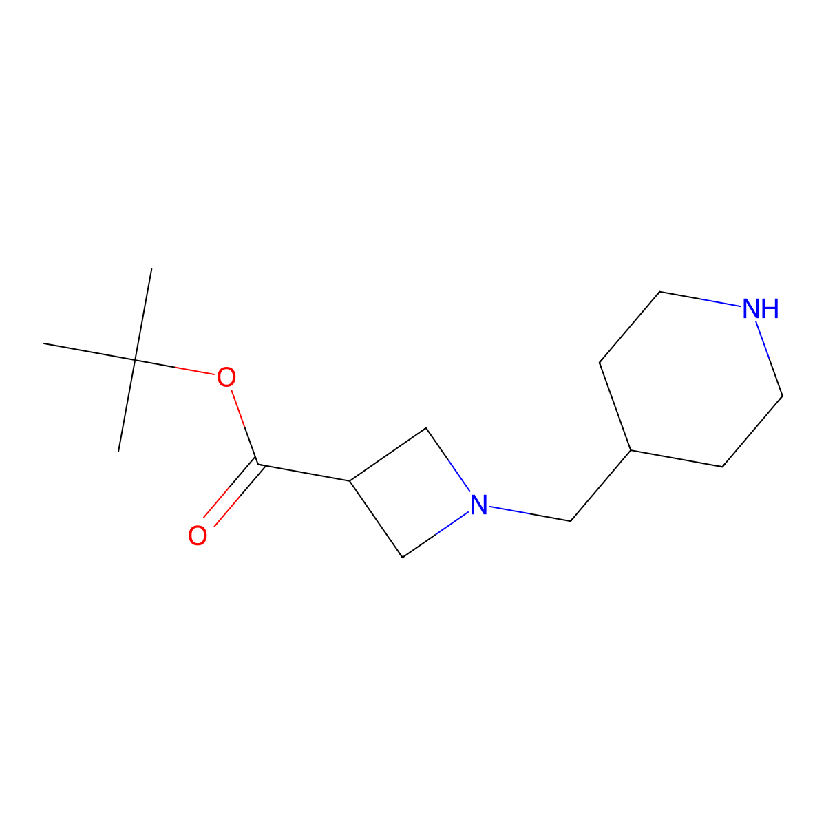 Tert-butyl 1-[(piperidin-4-yl)methyl]azetidine-3-carboxylate molecular structure, CAS 2764745-41-5