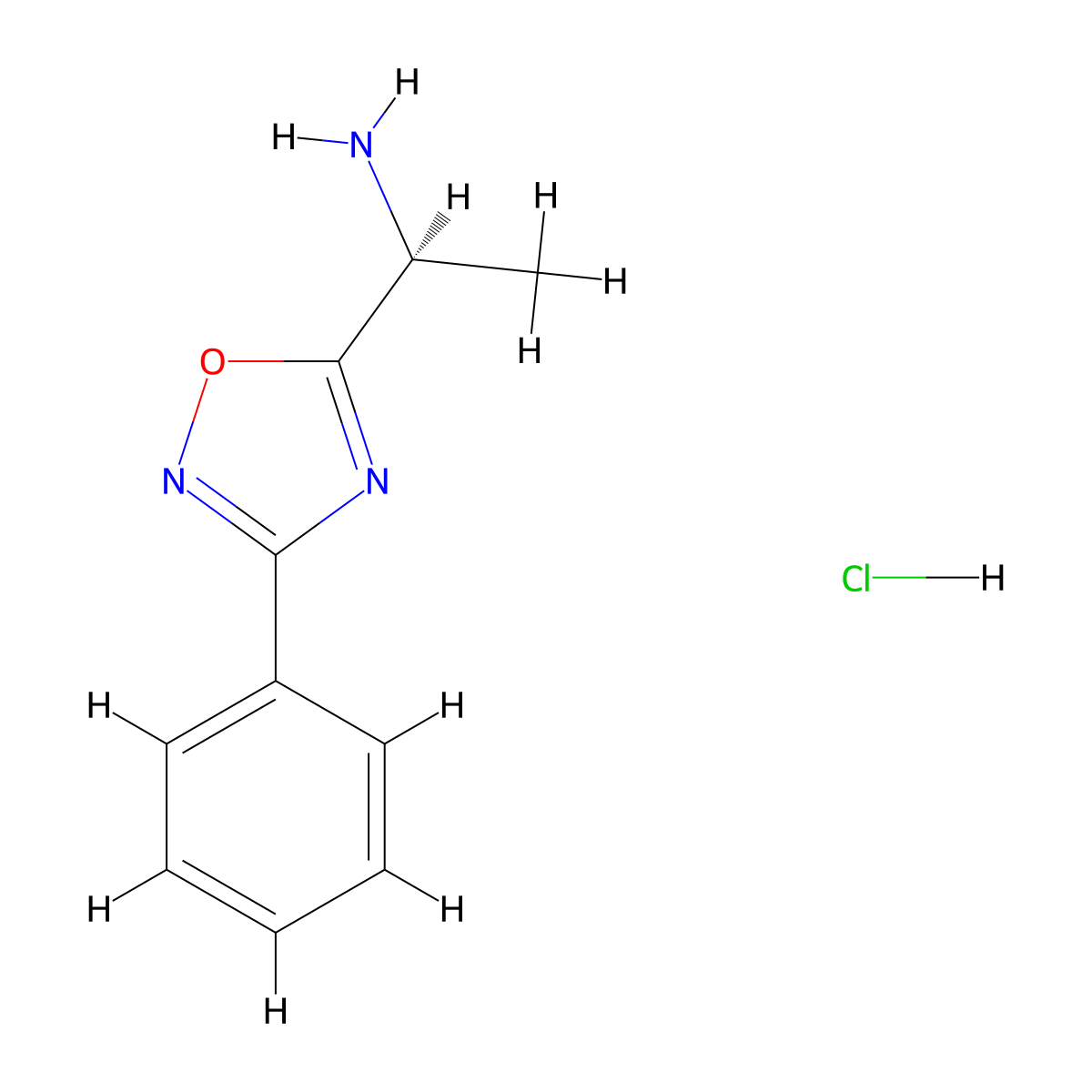 (1S)-1-(3-phenyl-1,2,4-oxadiazol-5-yl)ethan-1-amine hydrochloride molecular structure, CAS 2764764-78-3