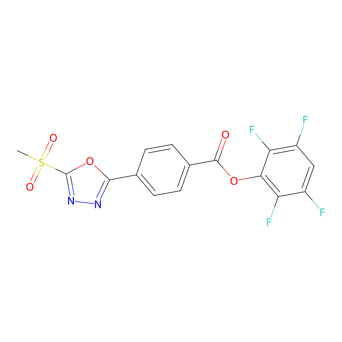 2,3,5,6-Tetrafluorophenyl 4-(5-(methylsulfonyl)-1,3,4-oxadiazol-2-yl)benzoate molecular structure, CAS 2764770-89-8