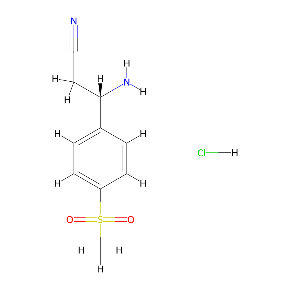 (S)-3-Amino-3-(4-(methylsulfonyl)phenyl)propanenitrile hydrochloride molecular structure, CAS 2764972-91-8