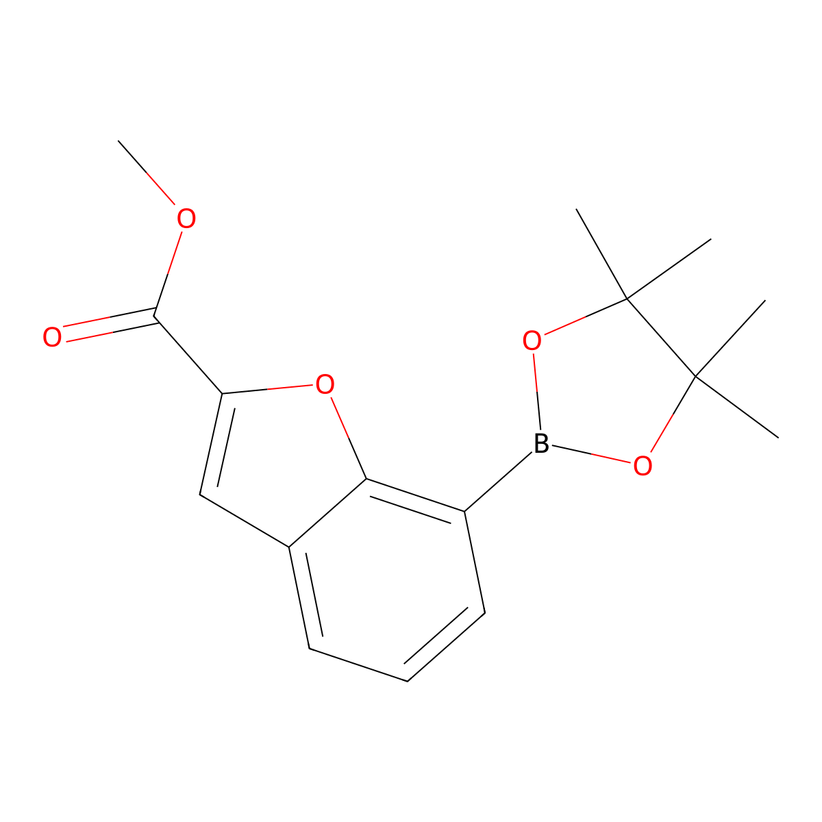 Methyl 7-(4,4,5,5-tetramethyl-1,3,2-dioxaborolan-2-yl)benzofuran-2-carboxylate molecular structure, CAS 2765099-44-1