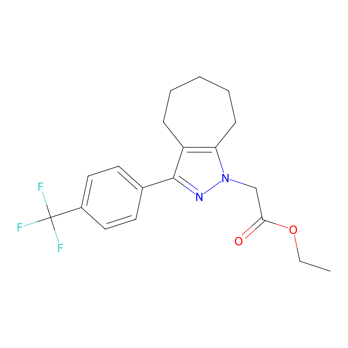 ethyl 2-[3-[4-(trifluoromethyl)phenyl]-5,6,7,8-tetrahydro-4H-cyclohepta[d]pyrazol-1-yl]acetate molecular structure, CAS 2765255-93-2