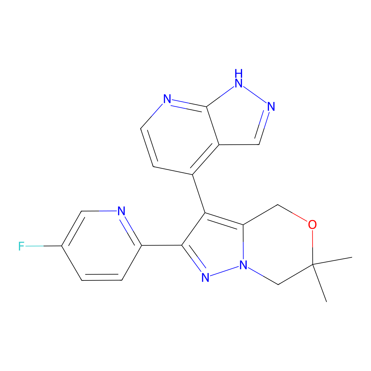 2-(5-Fluoropyridin-2-YL)-6,6-dimethyl-3-(1H-pyrazolo[3,4-B]pyridin-4-YL)-6,7-dihydro-4H-pyrazolo[5,1-C][1,4]oxazine molecular structure, CAS 2765264-58-0