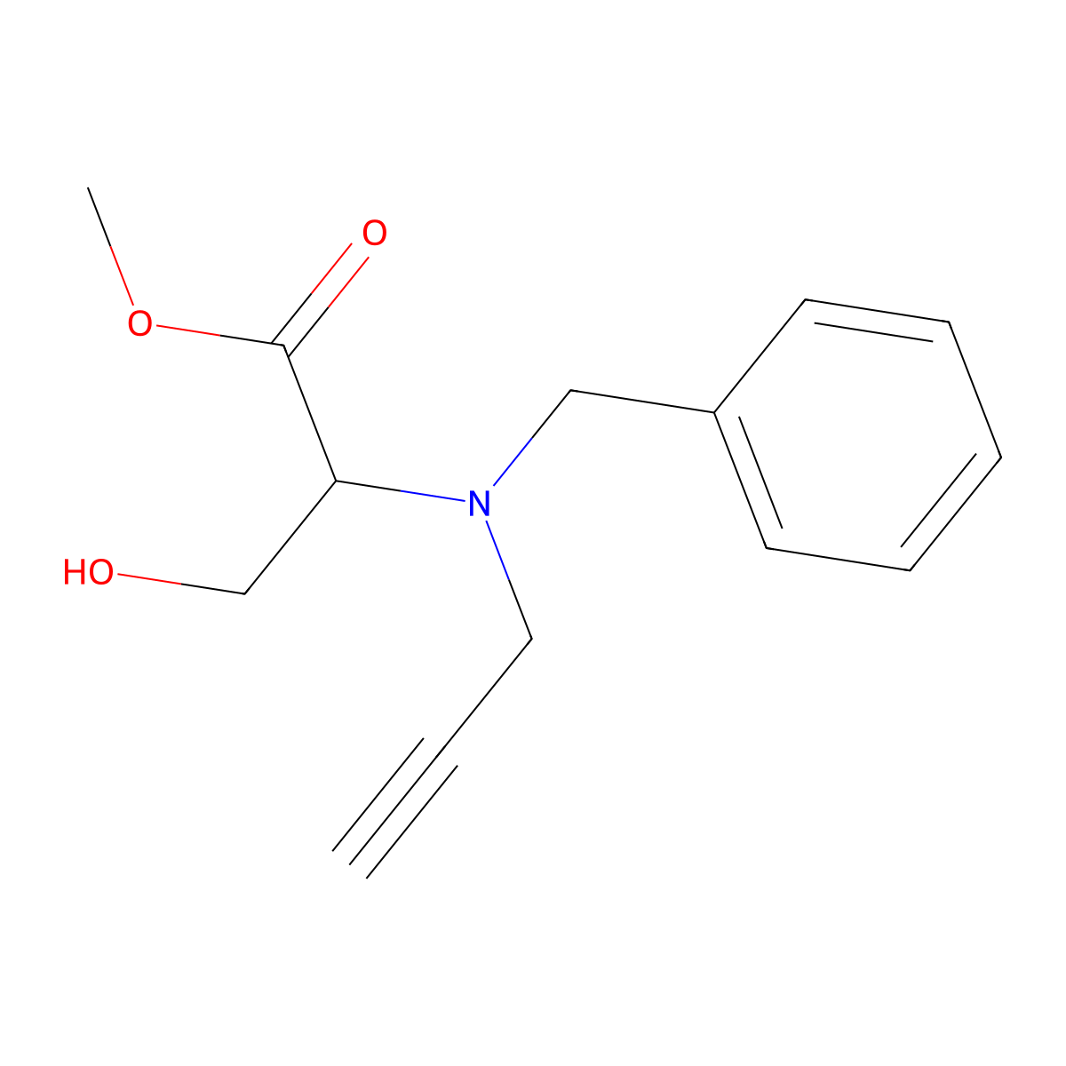 Methyl 2-[benzyl(prop-2-yn-1-yl)amino]-3-hydroxypropanoate molecular structure, CAS 2765271-33-6