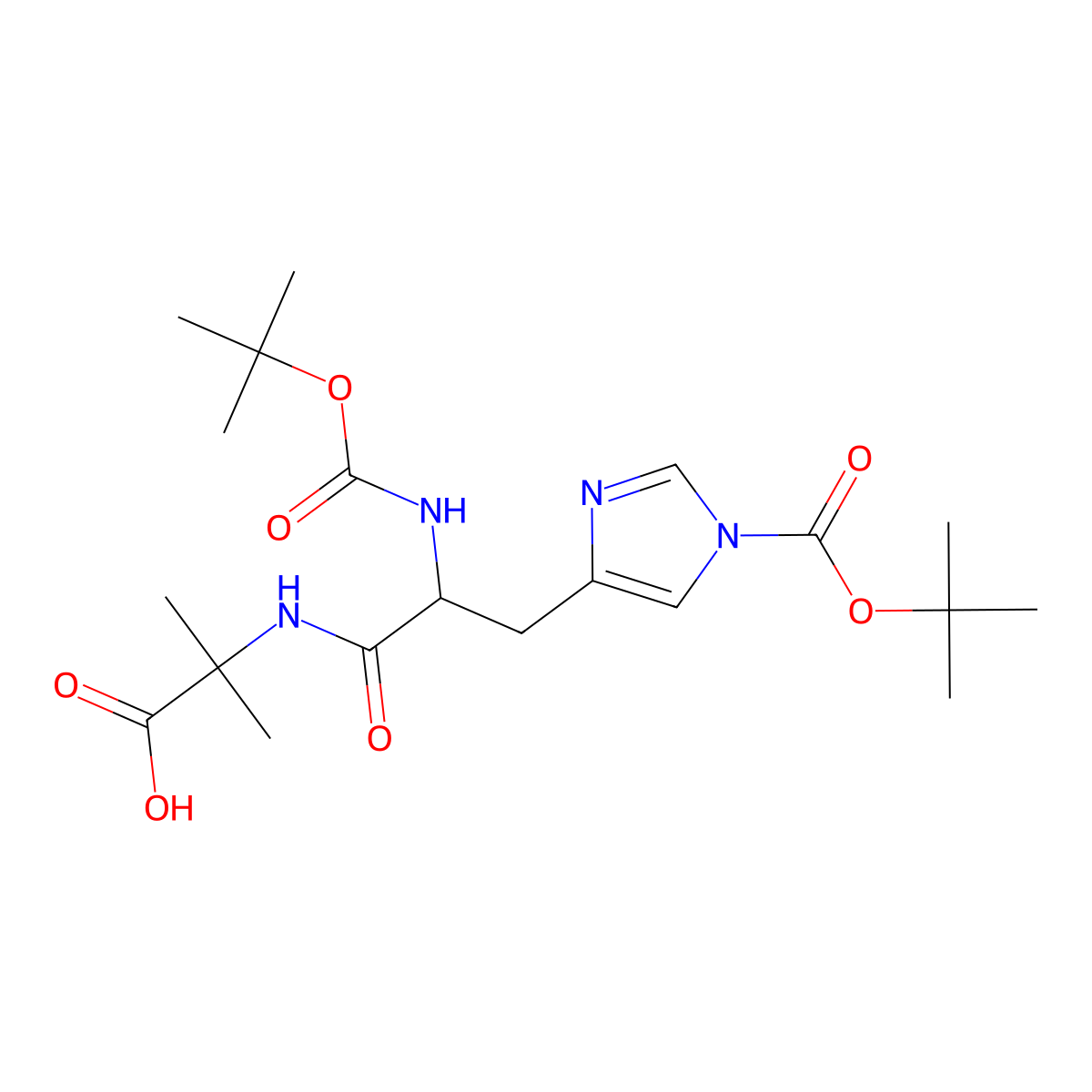 (S)-2-(3-(1-(tert-Butoxycarbonyl)-1H-imidazol-4-yl)-2-((tert-butoxycarbonyl)amino)propanamido)-2-methylpropanoic acid molecular structure, CAS 2765344-17-8