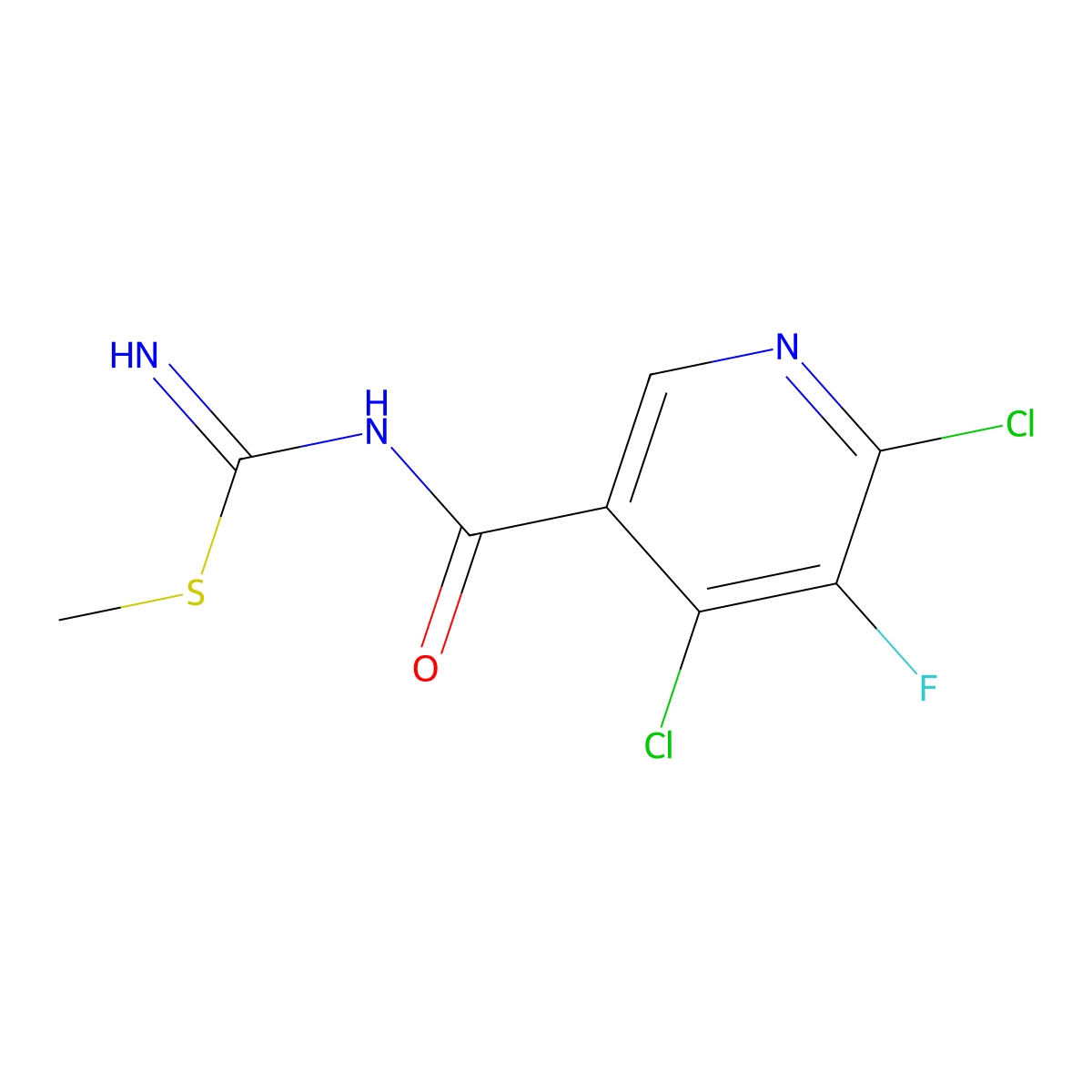 Methyl N-[(4,6-dichloro-5-fluoro-3-pyridinyl)carbonyl]carbamimidothioate molecular structure, CAS 2765352-59-6