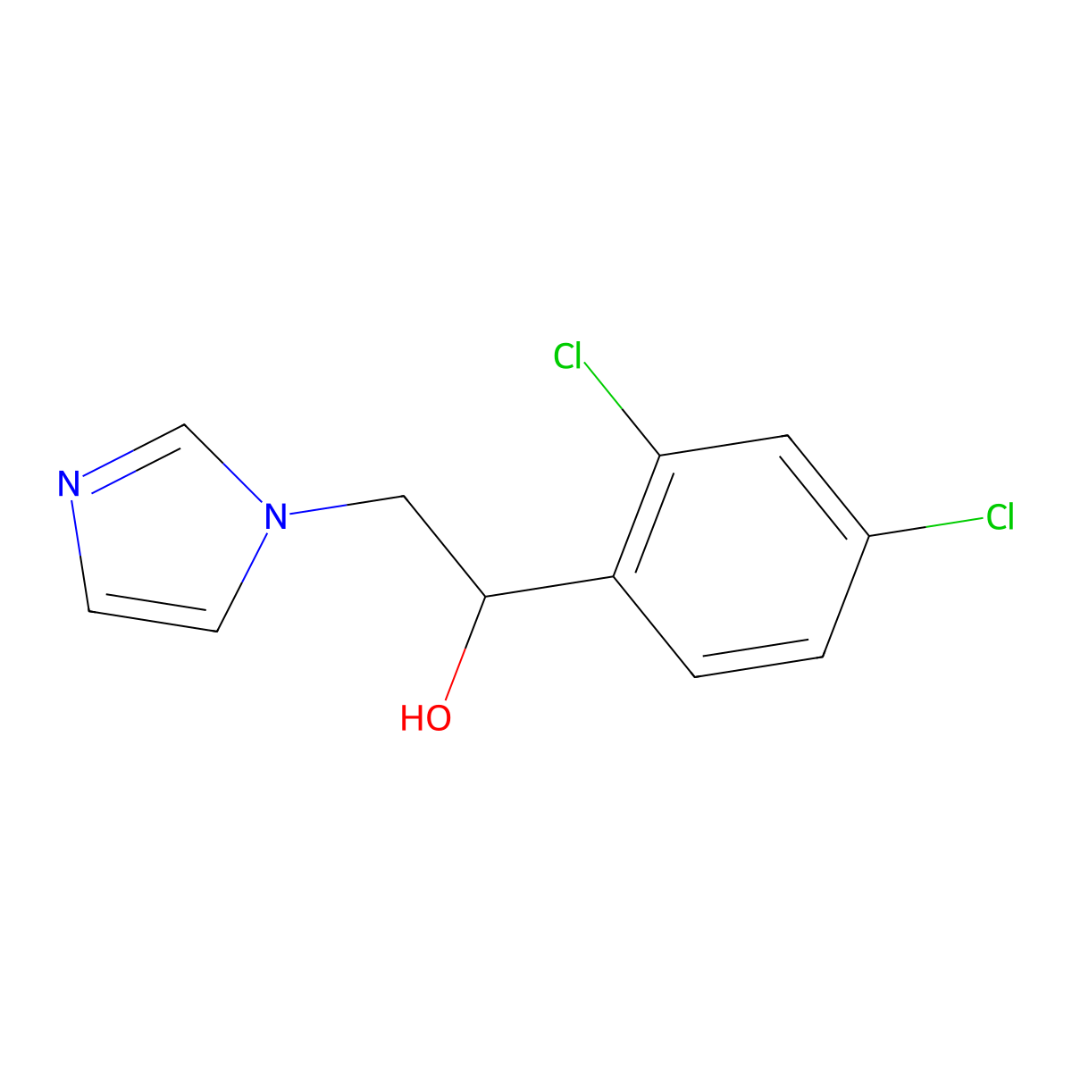 1-(2,4-Dichlorophenyl)-2-(1H-imidazol-1-yl)ethanol, (-)- molecular structure, CAS 27656-21-9