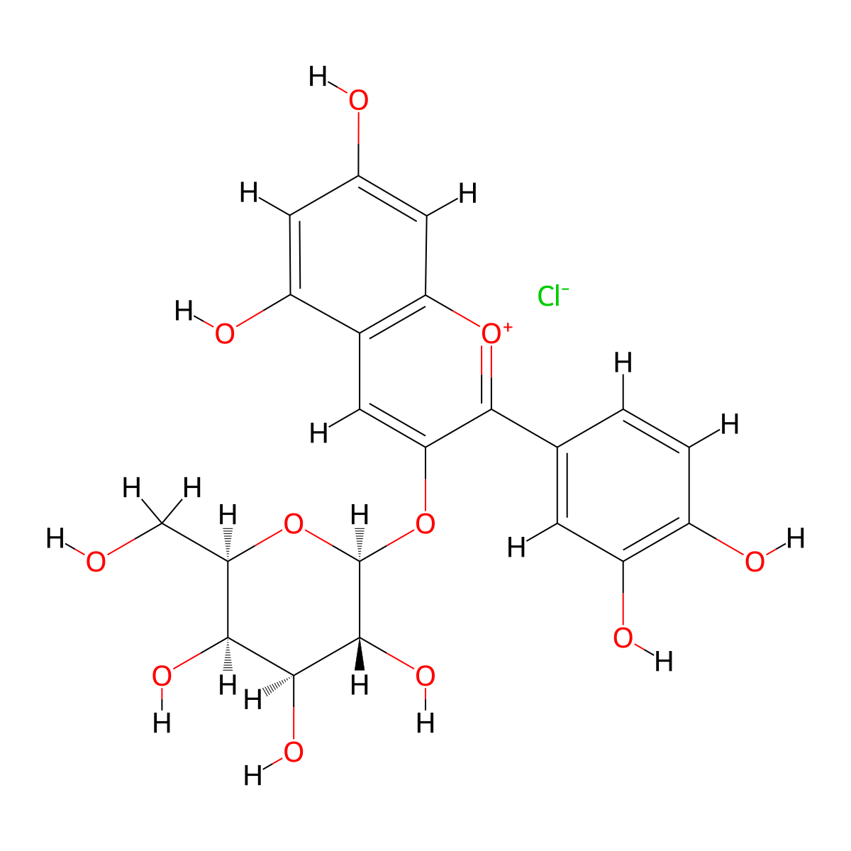 Cyanidin 3-galactoside molecular structure, CAS 27661-36-5