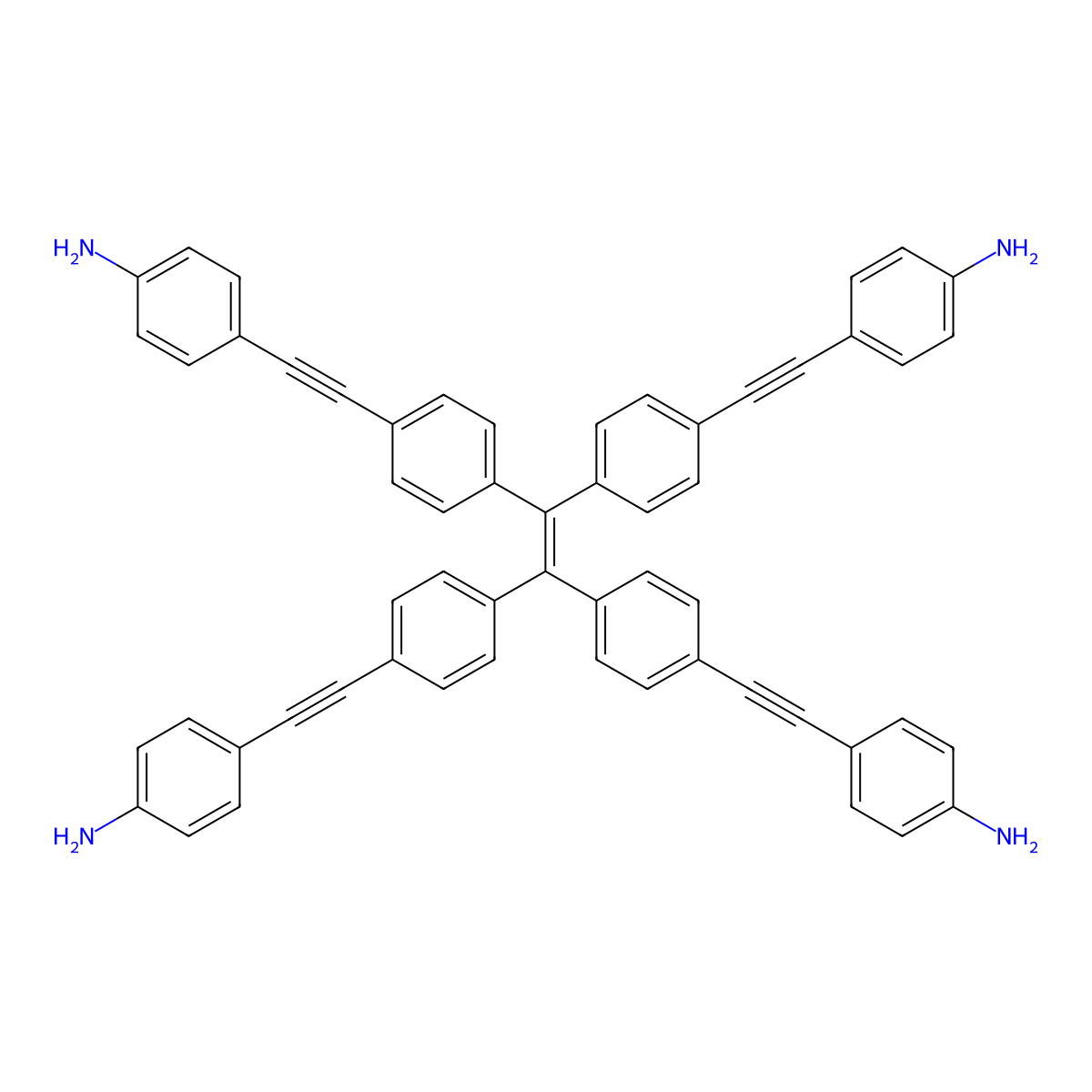 4,4',4'',4'''-((Ethene-1,1,2,2-tetrayltetrakis(benzene-4,1-diyl))tetrakis(ethyne-2,1-diyl))tetraaniline molecular structure, CAS 2766113-05-5