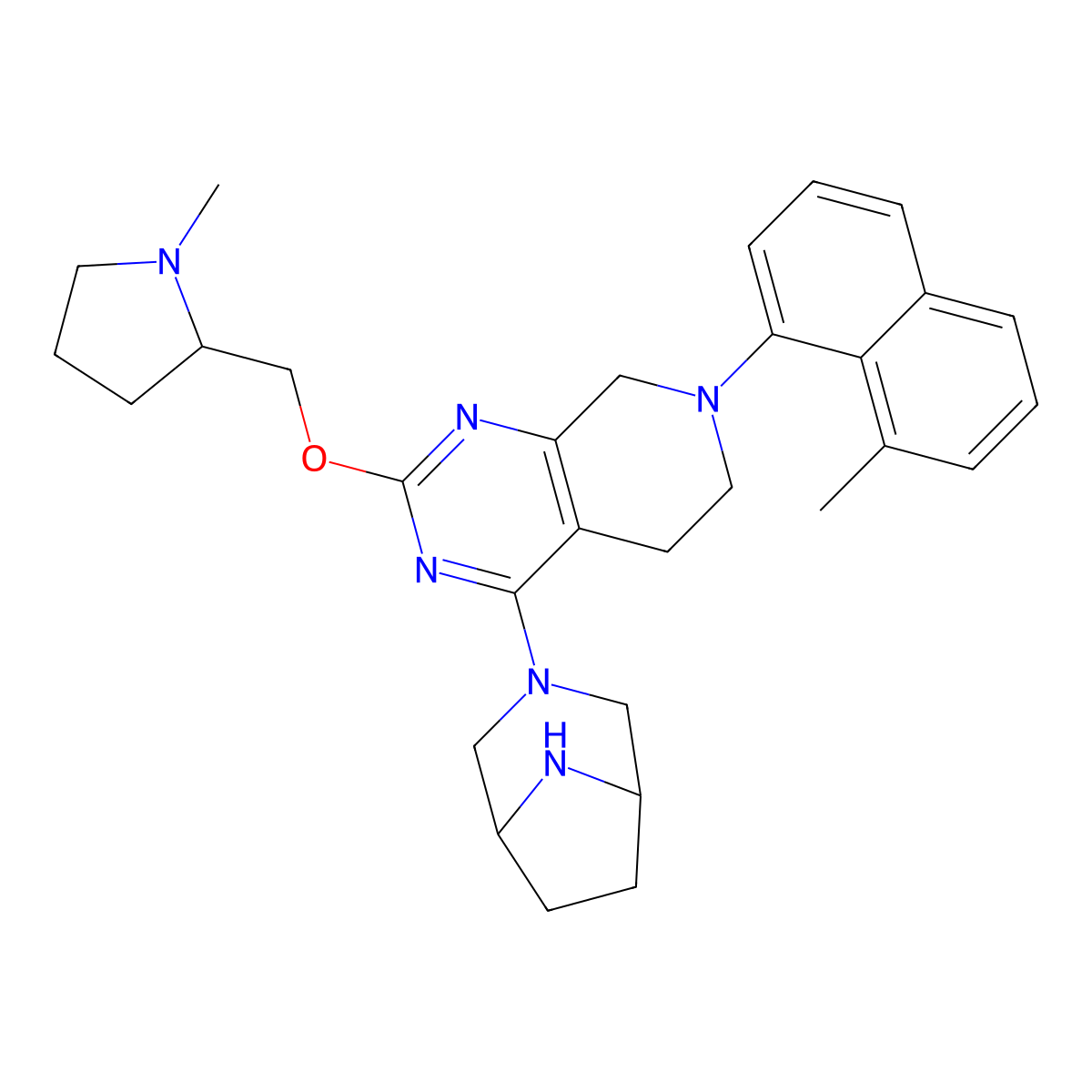 4-(3,8-diazabicyclo[3.2.1]octan-3-yl)-7-(8-methylnaphthalen-1-yl)-2-[[(2S)-1-methylpyrrolidin-2-yl]methoxy]-6,8-dihydro-5H-pyrido[3,4-d]pyrimidine molecular structure, CAS 2766209-50-9