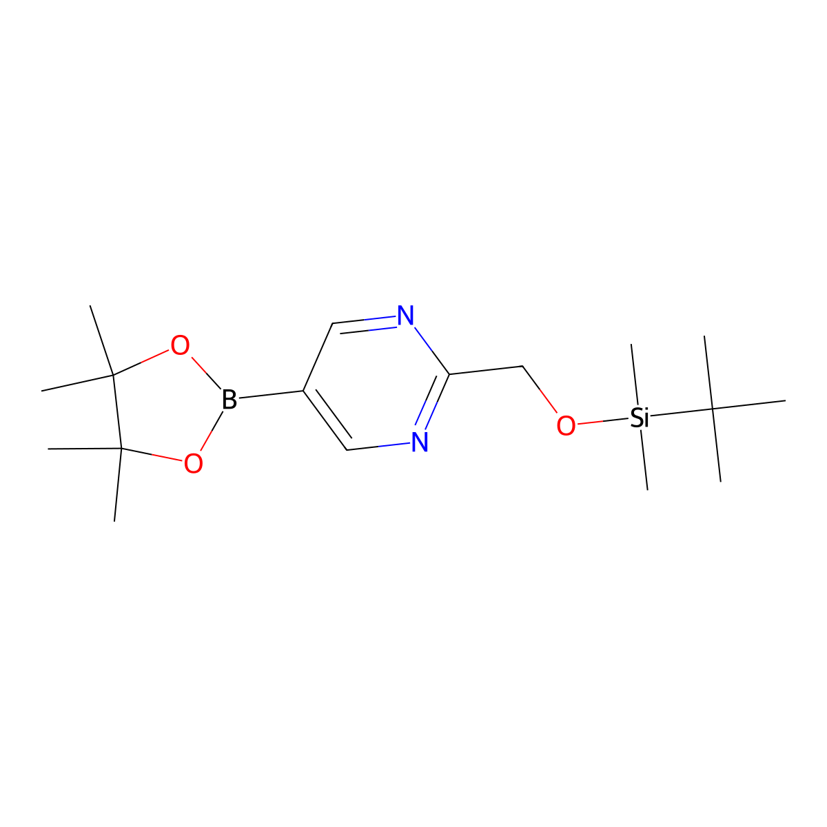 2-(((tert-Butyldimethylsilyl)oxy)methyl)-5-(4,4,5,5-tetramethyl-1,3,2-dioxaborolan-2-yl)pyrimidine molecular structure, CAS 2766346-94-3