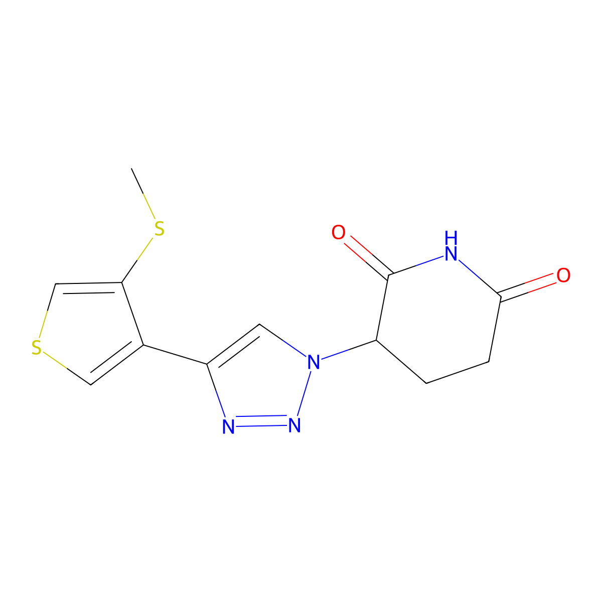 3-[4-(4-Methylsulfanylthiophen-3-yl)triazol-1-yl]piperidine-2,6-dione molecular structure, CAS 2766385-92-4