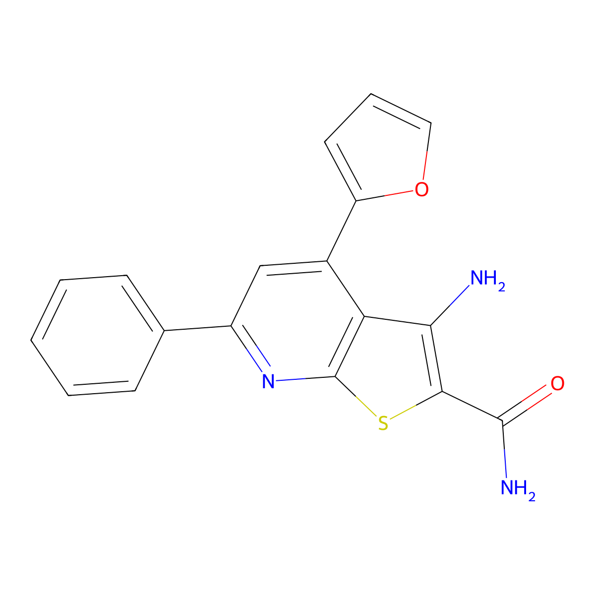 3-Amino-4-(furan-2-yl)-6-phenylthieno[2,3-b]pyridine-2-carboxamide molecular structure, CAS 276671-21-7