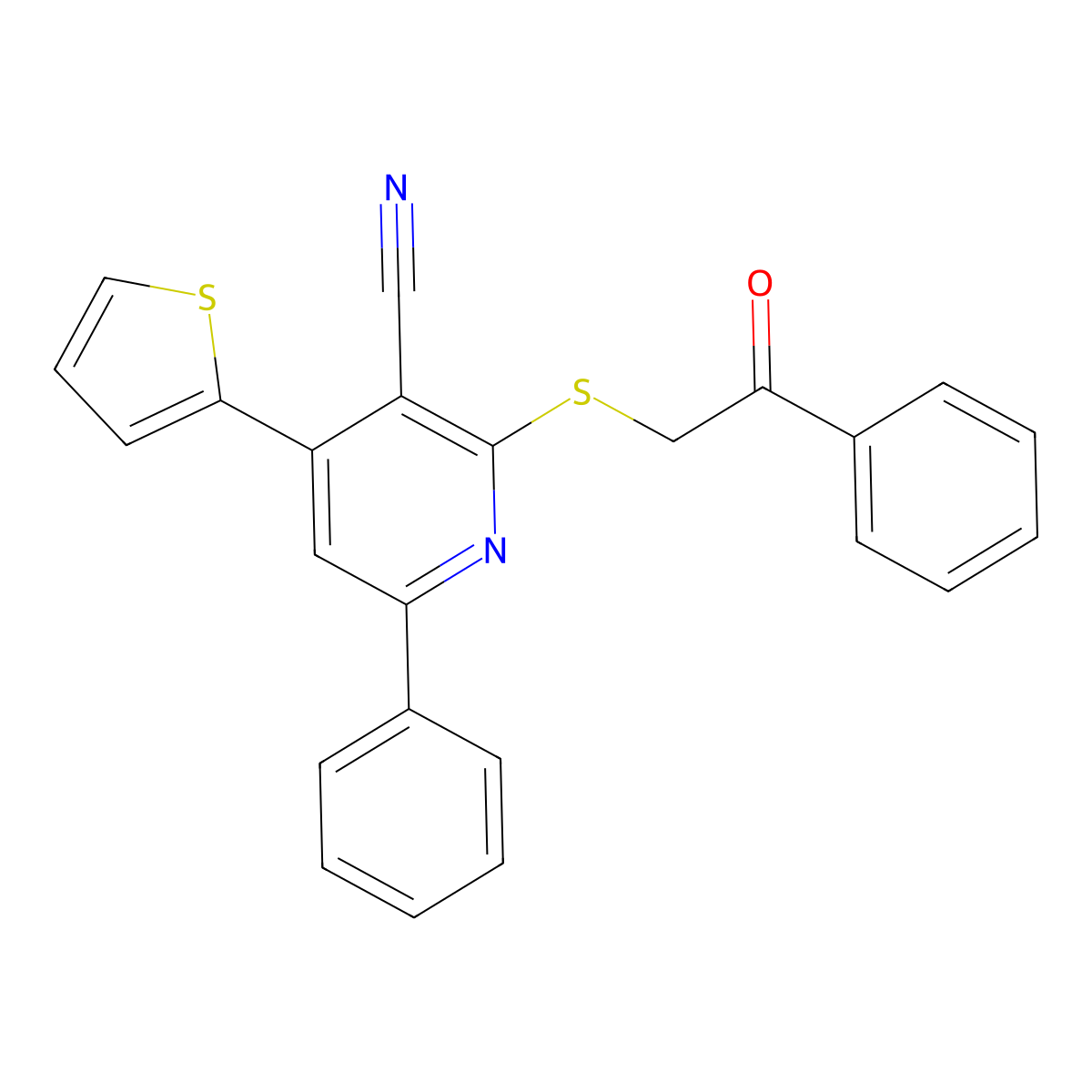 2-Phenacylsulfanyl-6-phenyl-4-thiophen-2-ylpyridine-3-carbonitrile molecular structure, CAS 276671-28-4