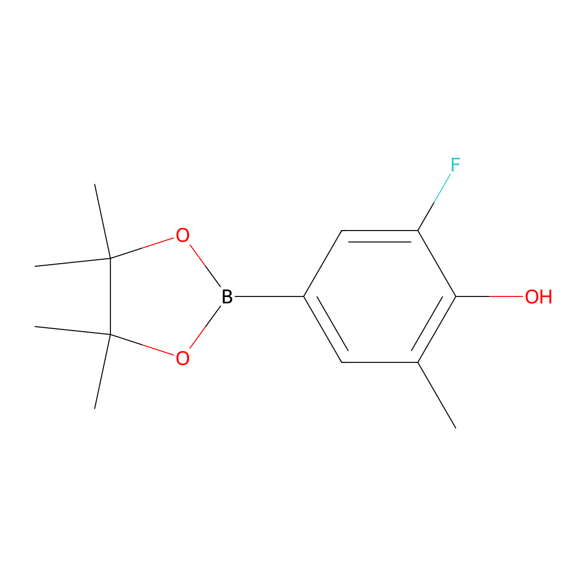 2-Fluoro-6-methyl-4-(4,4,5,5-tetramethyl-1,3,2-dioxaborolan-2-yl)phenol molecular structure, CAS 2766800-03-5