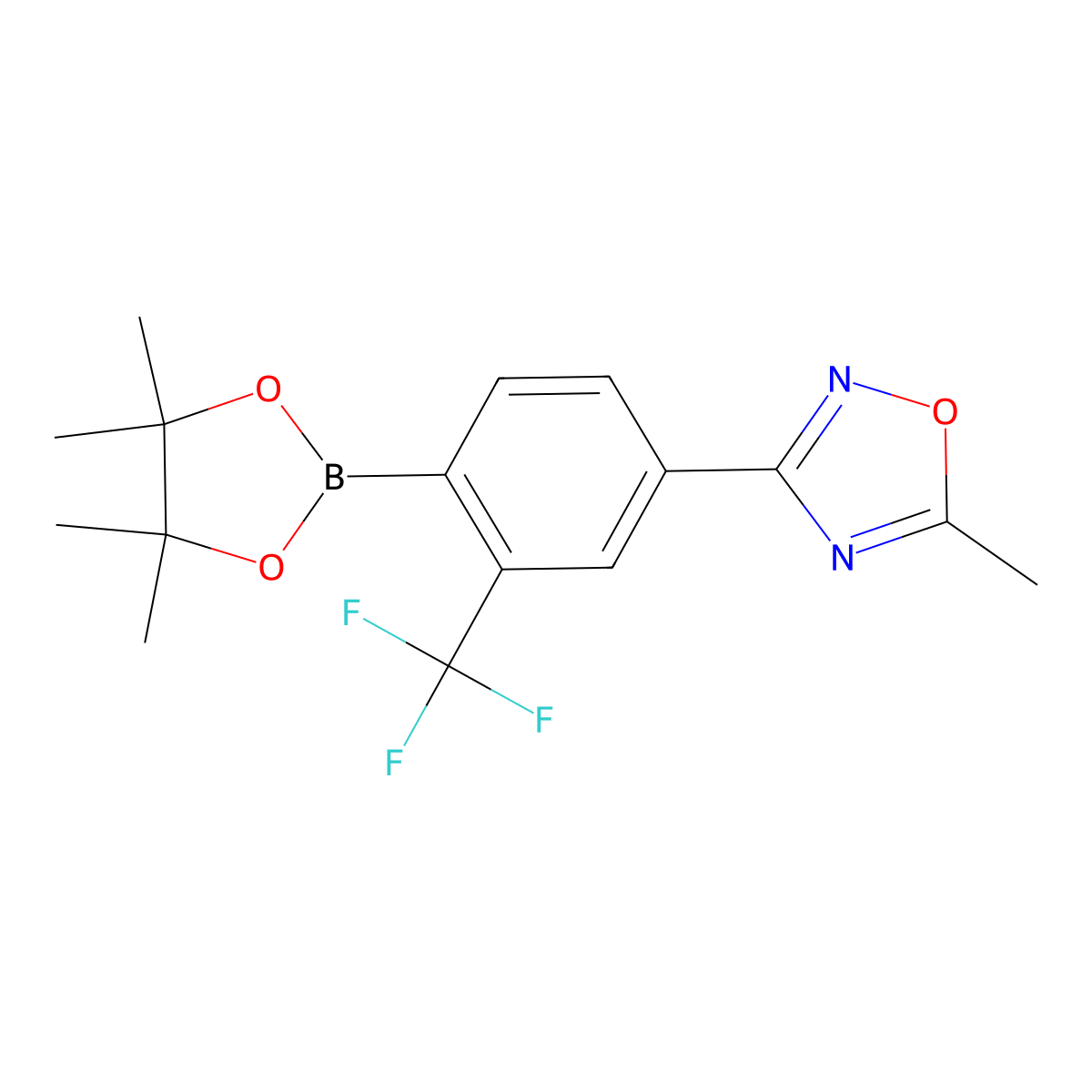 5-Methyl-3-[4-(4,4,5,5-tetramethyl-1,3,2-dioxaborolan-2-yl)-3-(trifluoromethyl)phenyl]-1,2,4-oxadiazole molecular structure, CAS 2766827-38-5