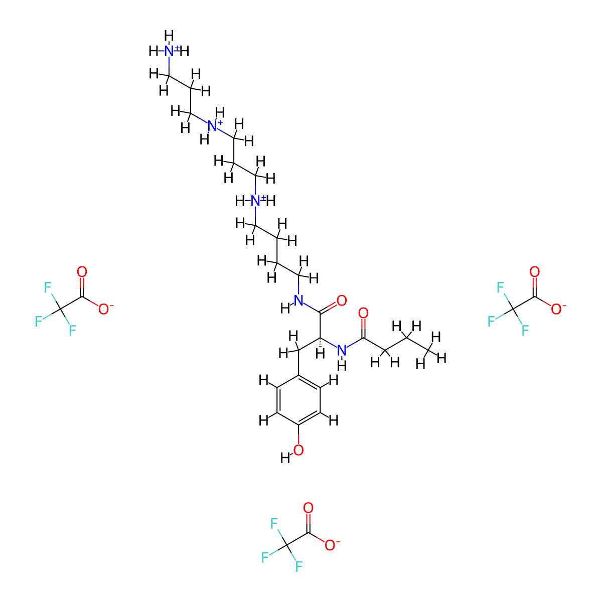 3-azaniumylpropyl-[3-[4-[[(2S)-2-(butanoylamino)-3-(4-hydroxyphenyl)propanoyl]amino]butylazaniumyl]propyl]azanium;2,2,2-trifluoroacetate molecular structure, CAS 276684-27-6