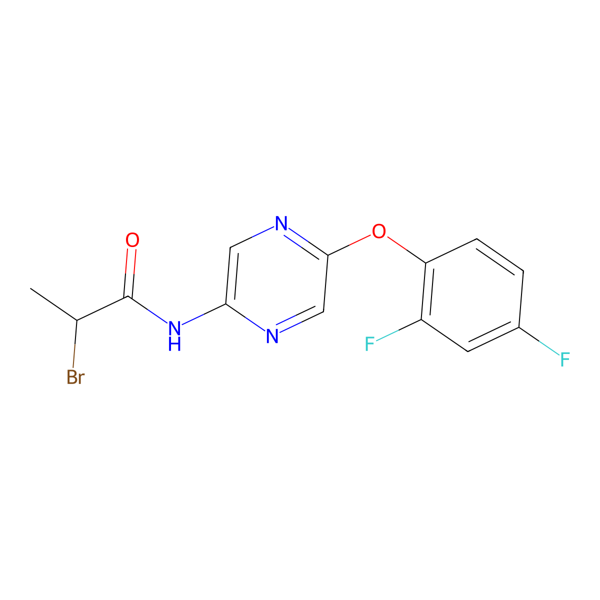 (2R)-2-bromo-N-[5-(2,4-difluorophenoxy)pyrazin-2-yl]propanamide molecular structure, CAS 2767114-04-3