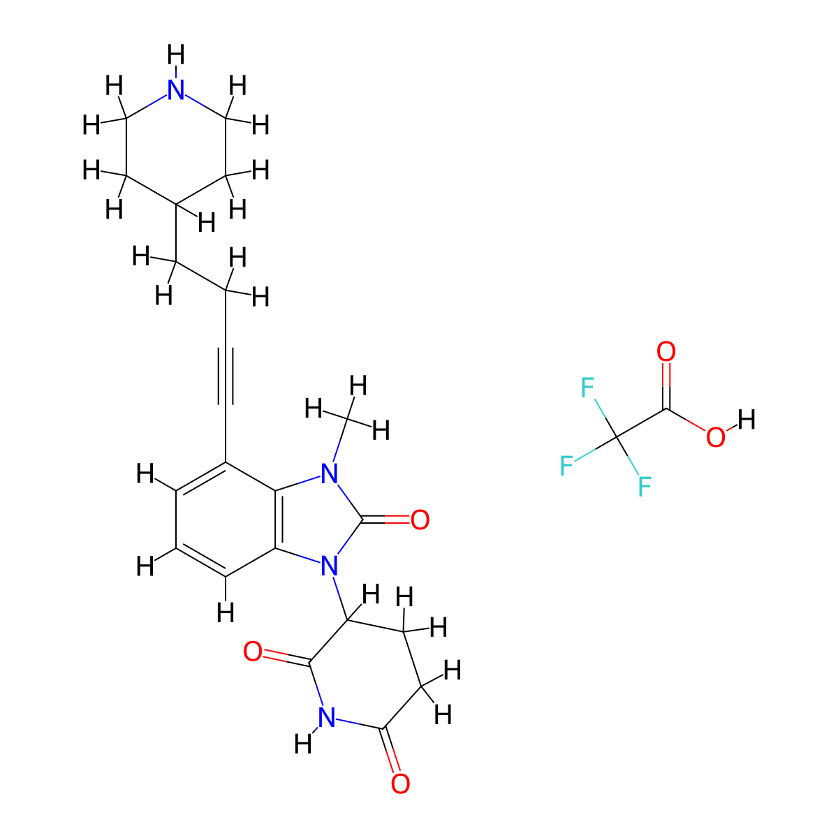 3-[3-Methyl-2-oxo-4-[4-(4-piperidyl)but-1-ynyl]benzimidazol-1-YL]piperidine-2,6-dione 2,2,2-trifluoroacetic acid molecular structure, CAS 2767166-92-5