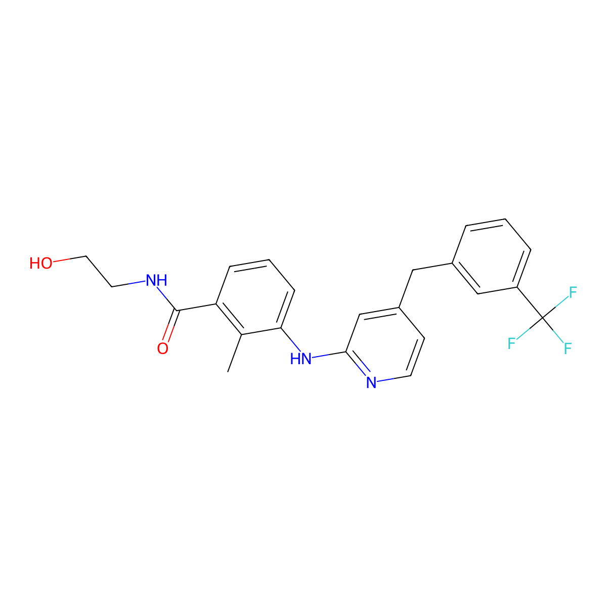 N-(2-hydroxyethyl)-2-methyl-3-[[4-[[3-(trifluoromethyl)phenyl]methyl]-2-pyridinyl]amino]benzamide molecular structure, CAS 2767348-36-5