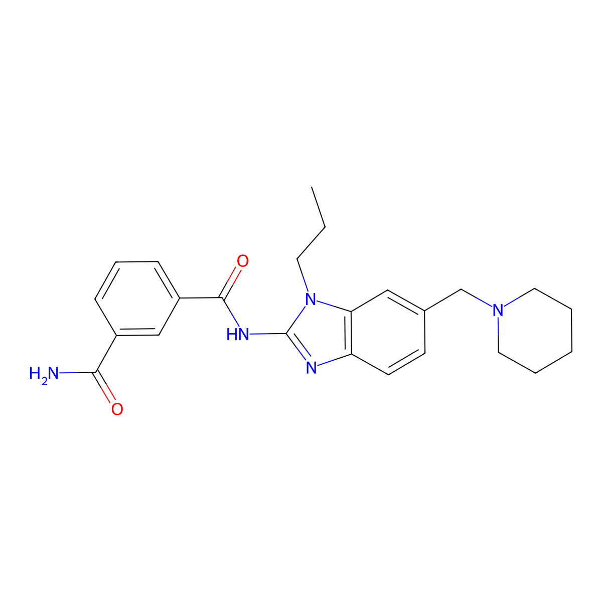 N-(6-(Piperidin-1-ylmethyl)-1-propyl-1H-benzo[d]imidazol-2-yl)isophthalamide molecular structure, CAS 2767422-72-8