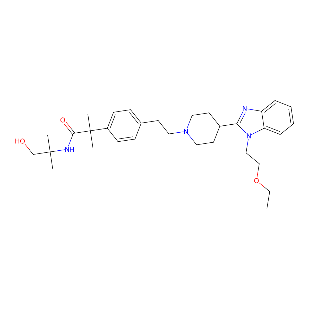 2-[4-(2-{4-[1-(2-ethoxyethyl)-1,3-benzodiazol-2-yl]piperidin-1-yl}ethyl)phenyl]-N-(1-hydroxy-2-methylpropan-2-yl)-2-methylpropanamide molecular structure, CAS 2767509-00-0